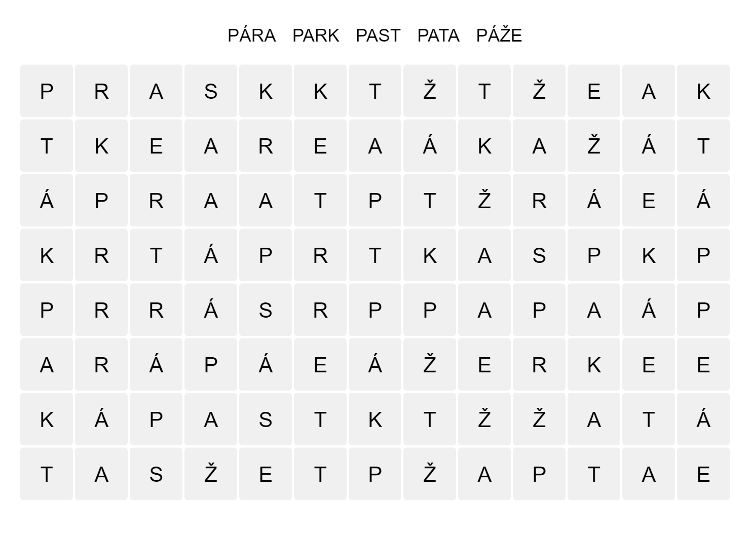 osmismerka para park past pata paze