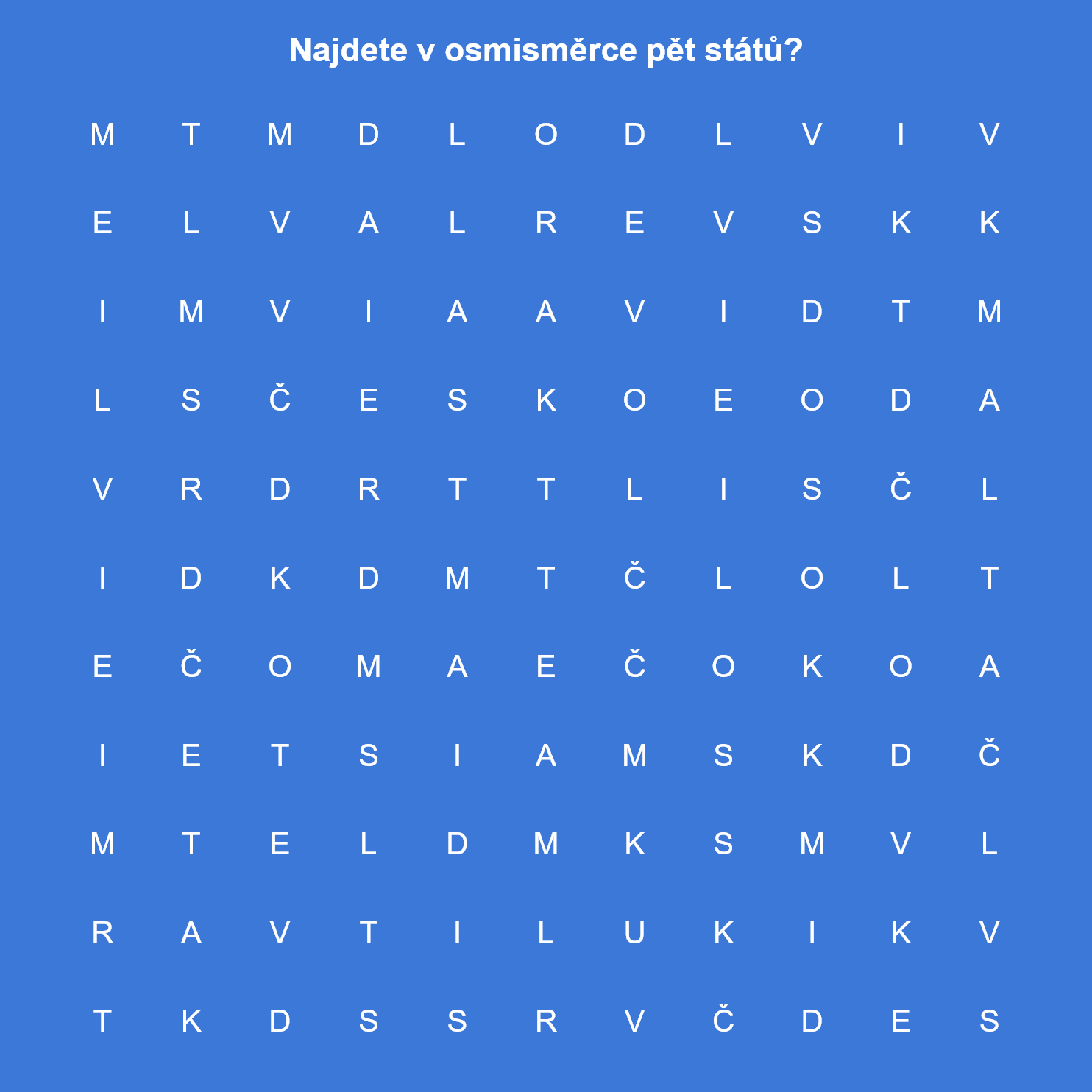 Najdete v osmisměrce ukrytých pět států?